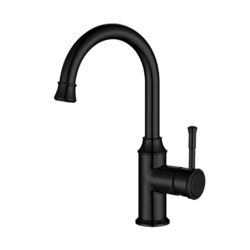 Modern National Montpellier High Rise Goose Neck Basin Mixer - Matte Black