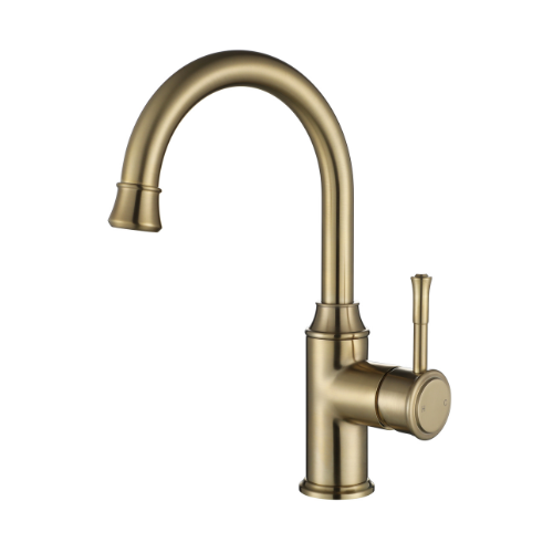 Modern National Montpellier High Rise Goose Neck Basin Mixer - Brushed Gold (Brushed Bronze)