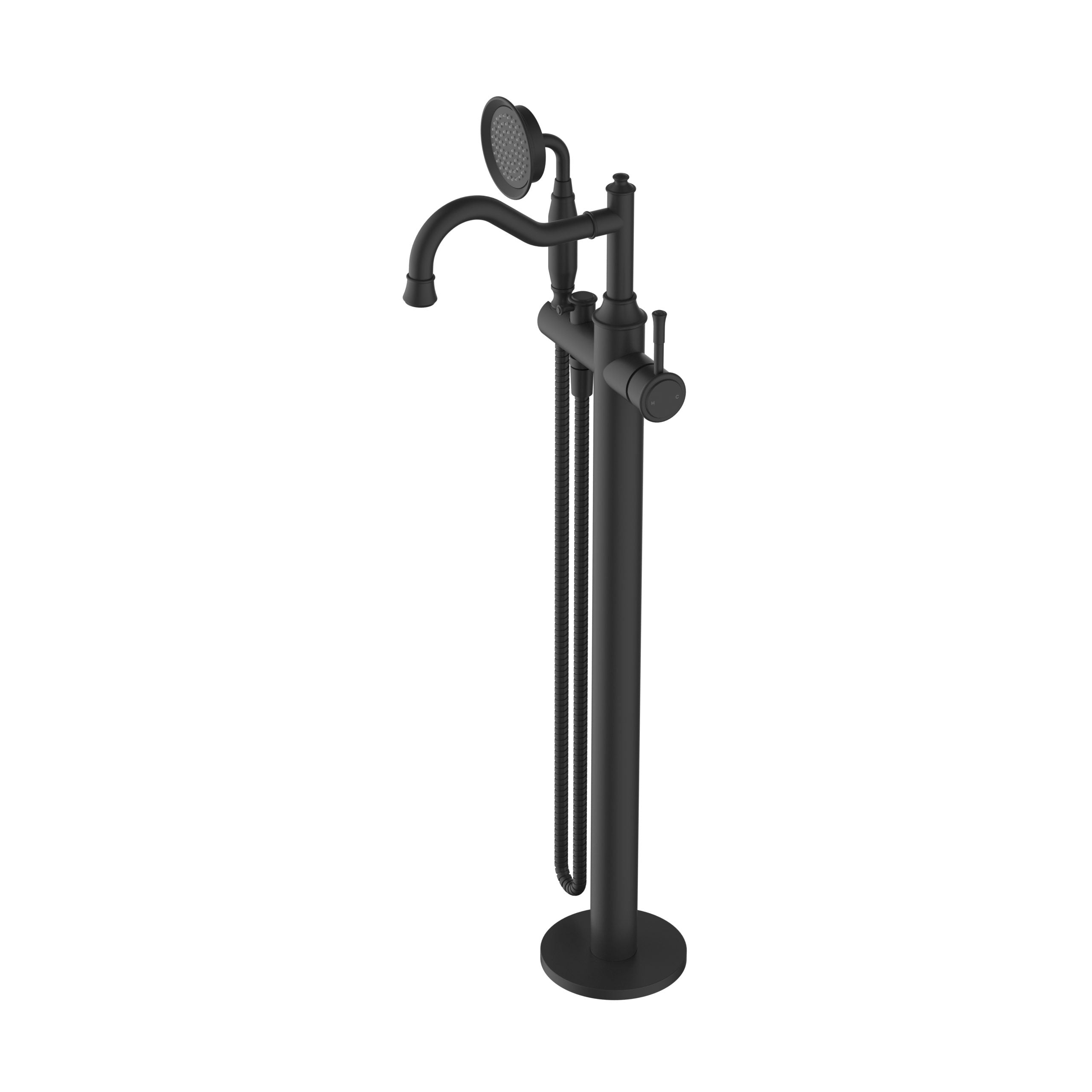 Modern National Montpellier Freestanding Bath Mixer with Hand Shower - Matte Black — MON012BK