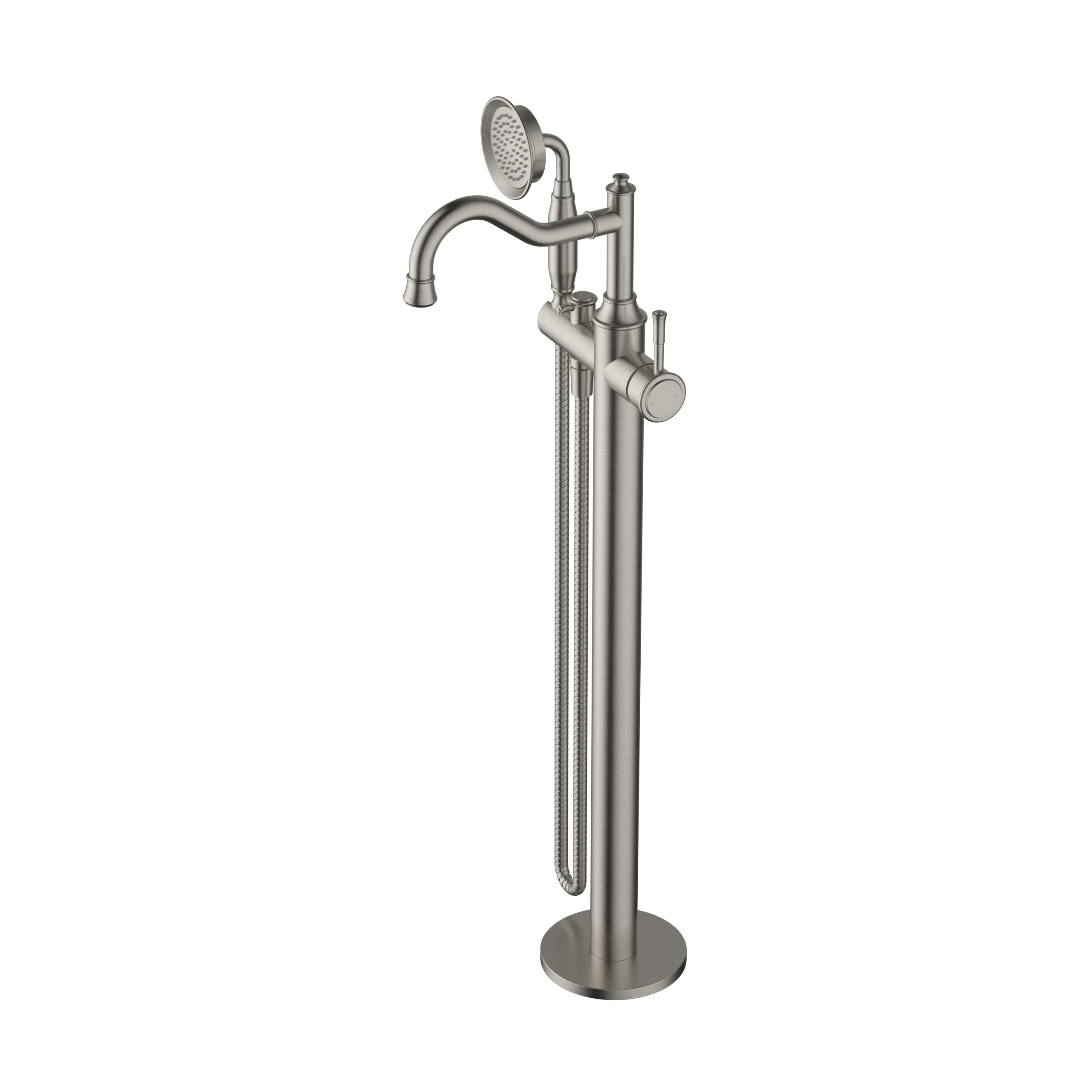 Modern National Montpellier Freestanding Bath Mixer with Hand Shower - Warm Brushed Nickel — MON012BN