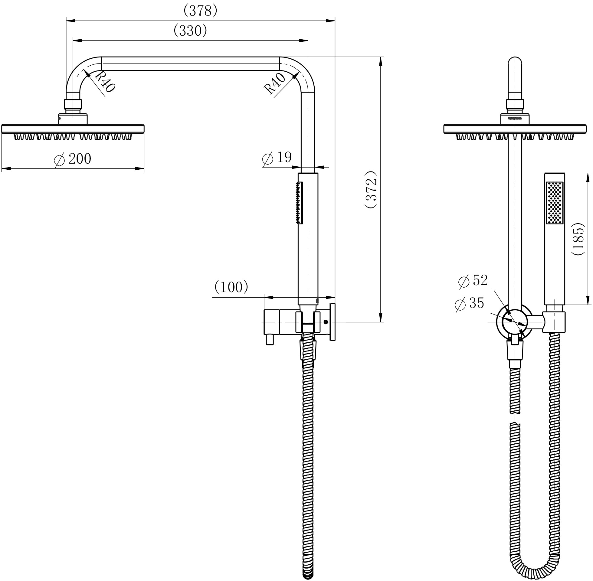 Modern National Star Mini Half Shower Column Set — measurement drawing (STRM062GM-Line-Drawing-1.jpg)
