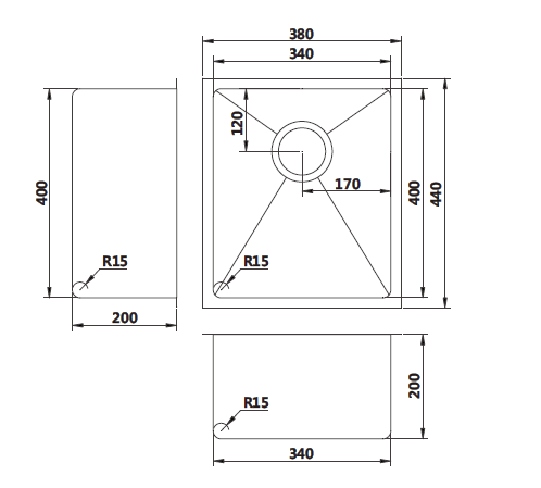 Modern National Coloured Single Bowl Sink 26L — measurement drawing (M-S201CP-Line-Drawing.png)