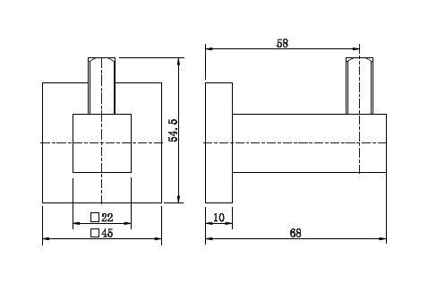 Modern National Lux Single Robe Hook — measurement drawing (LUX53-Line-Drawing.png)