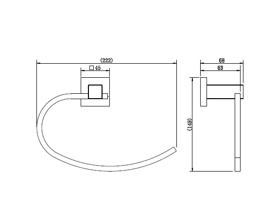 Modern National Lux Towel Ring — measurement drawing (LUX60-Line-Drawing.png)