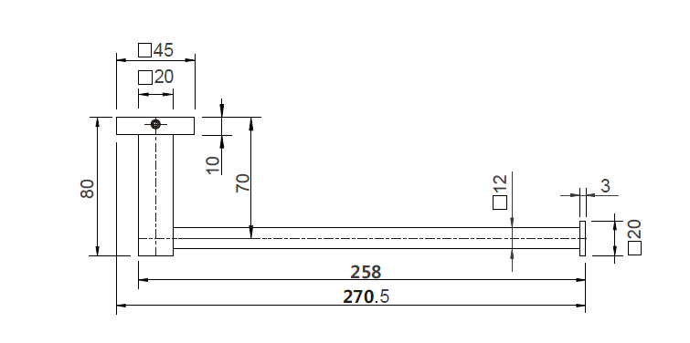 Modern National Lux Towel Holder — measurement drawing (LUX60-1-Line-Drawing.png)