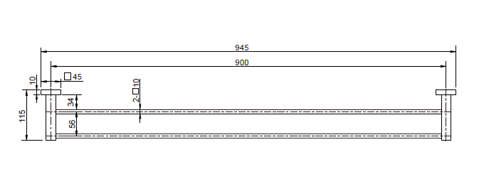 Modern National Lux Double Towel Rail 900mm — measurement drawing (LUX80-Line-Drawing.png)
