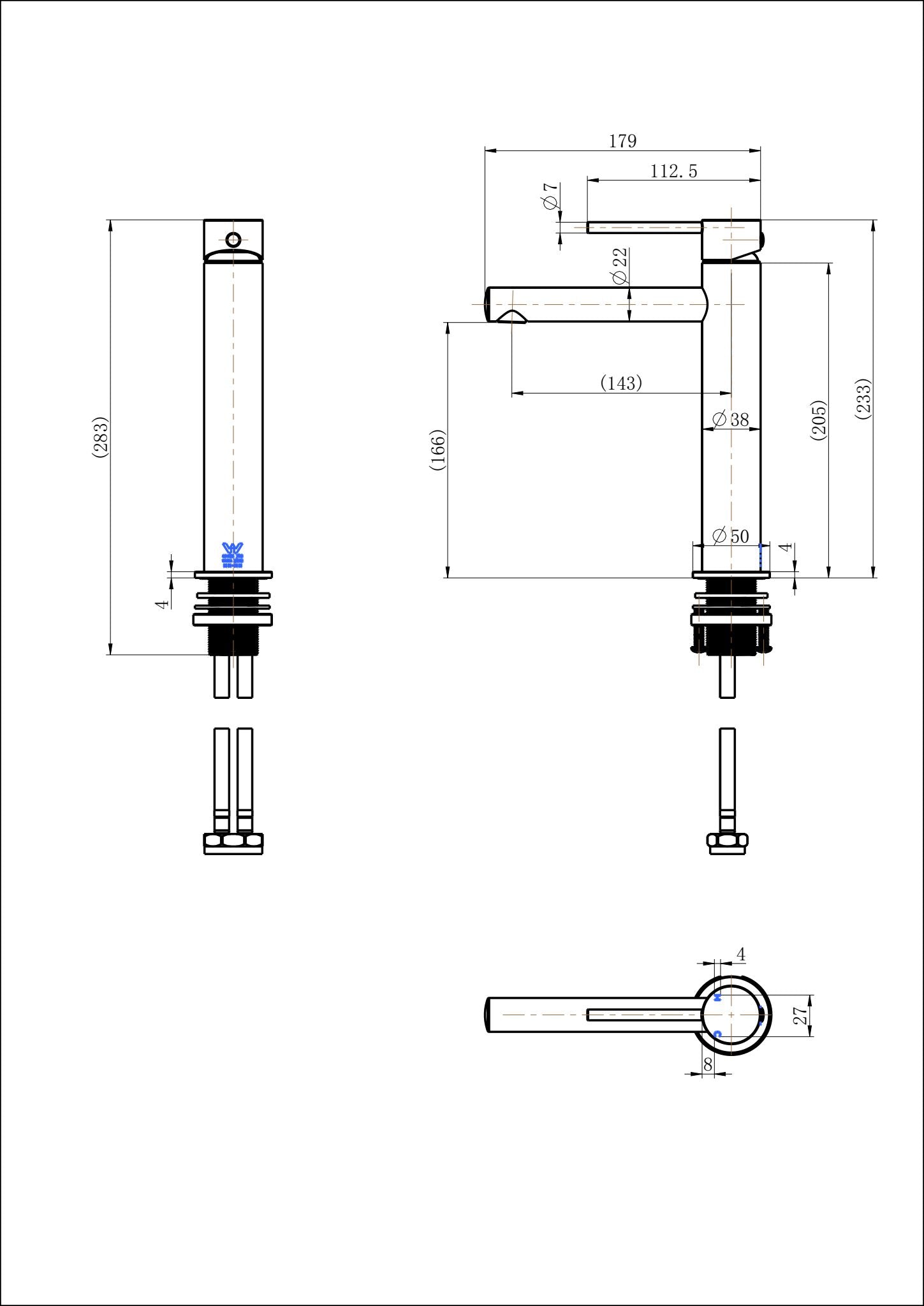 Modern National Star Mini Mid Rise Basin Mixer — measurement drawing (STRM001.5-23901W-12-LINE-DRAWIGN-1.jpg)