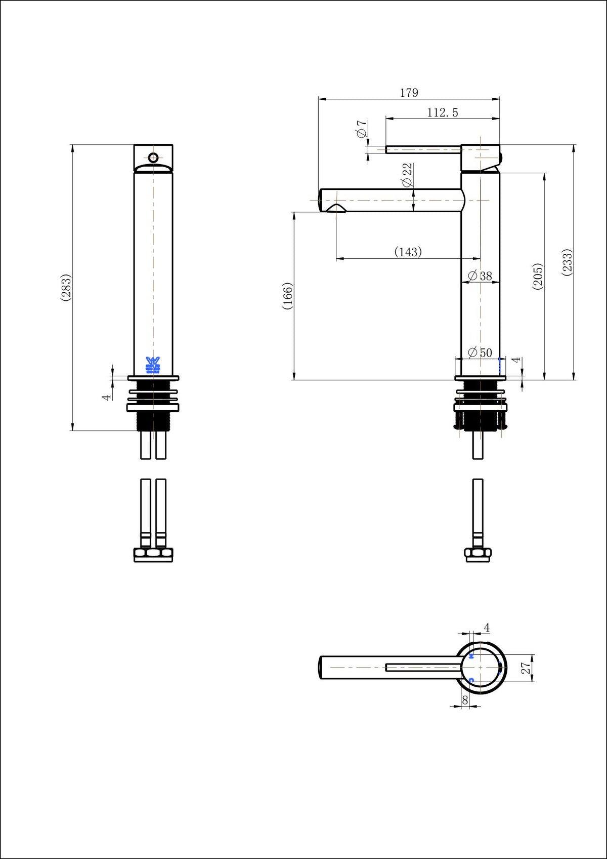 Modern National Star Mini Mid Rise Basin Mixer — measurement drawing (STRM001.5-23901W-12-LINE-DRAWIGN-1.jpg)