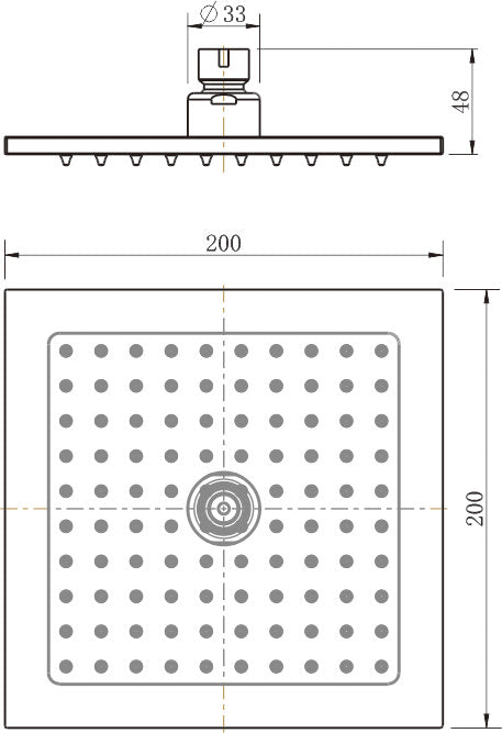 Modern National Square Shower Head 200mm — measurement drawing (BAS200-Line-Drawing-1.jpg)