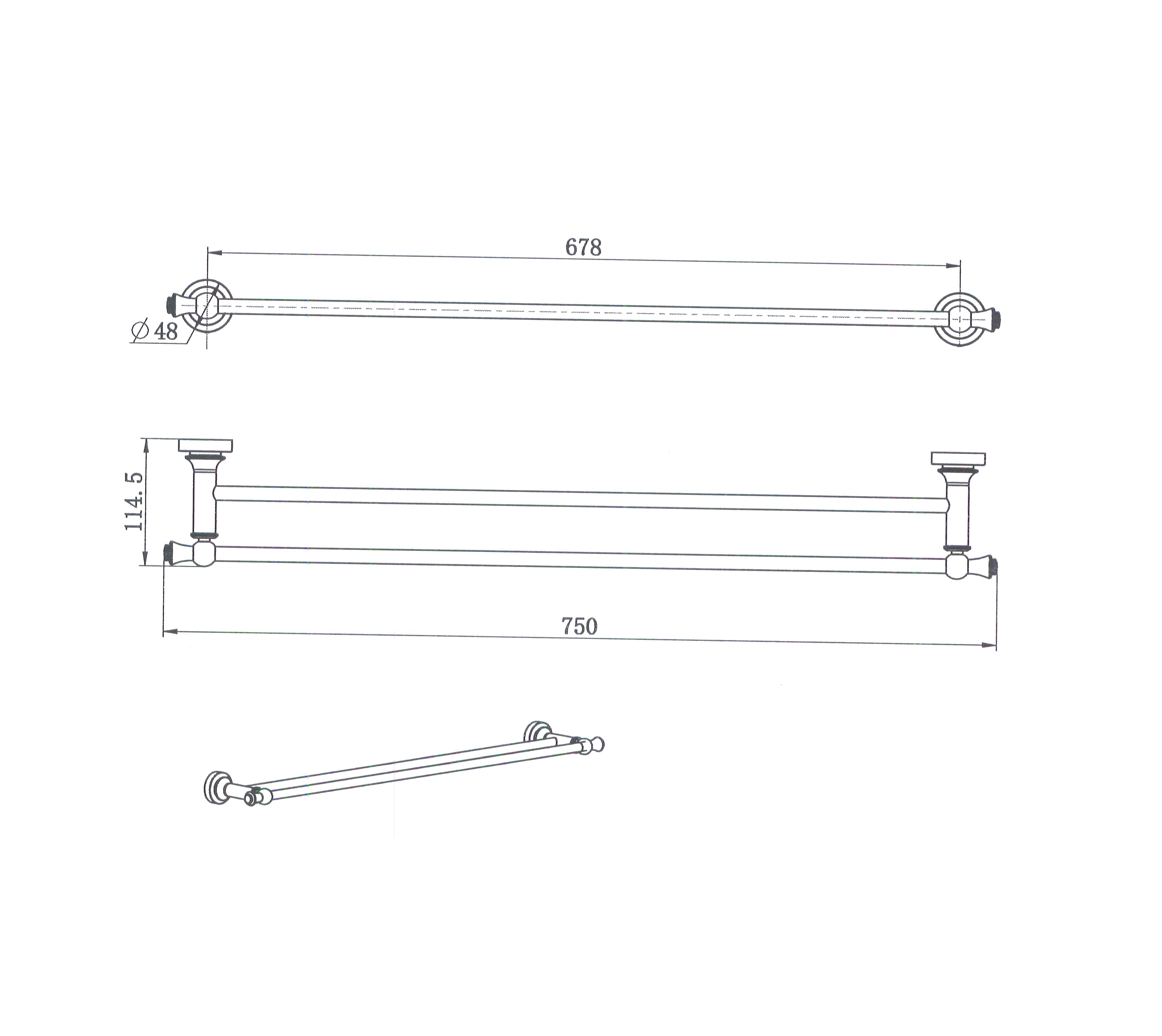 Modern National Medoc Double Towel Rail 750mm — measurement drawing (MED72-5772-line-drawing.png)