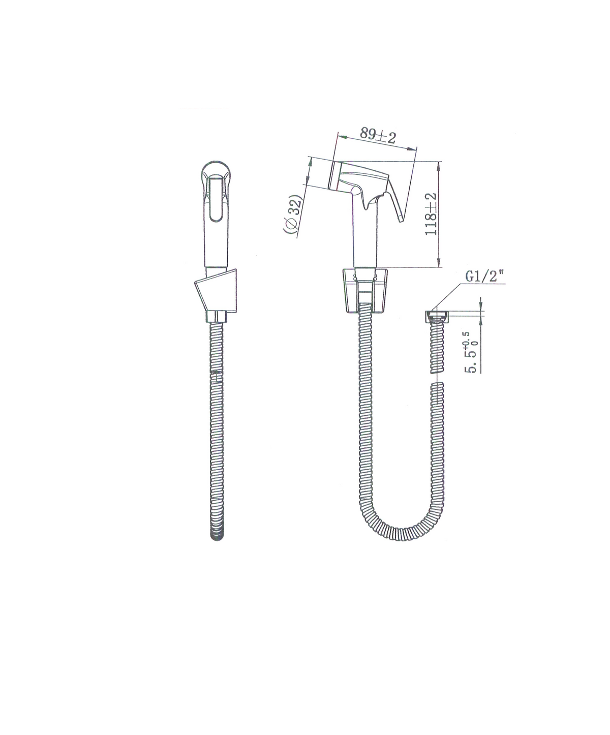 Modern National Bidet Toilet Spray — measurement drawing (SHA018-1-scaled.png)
