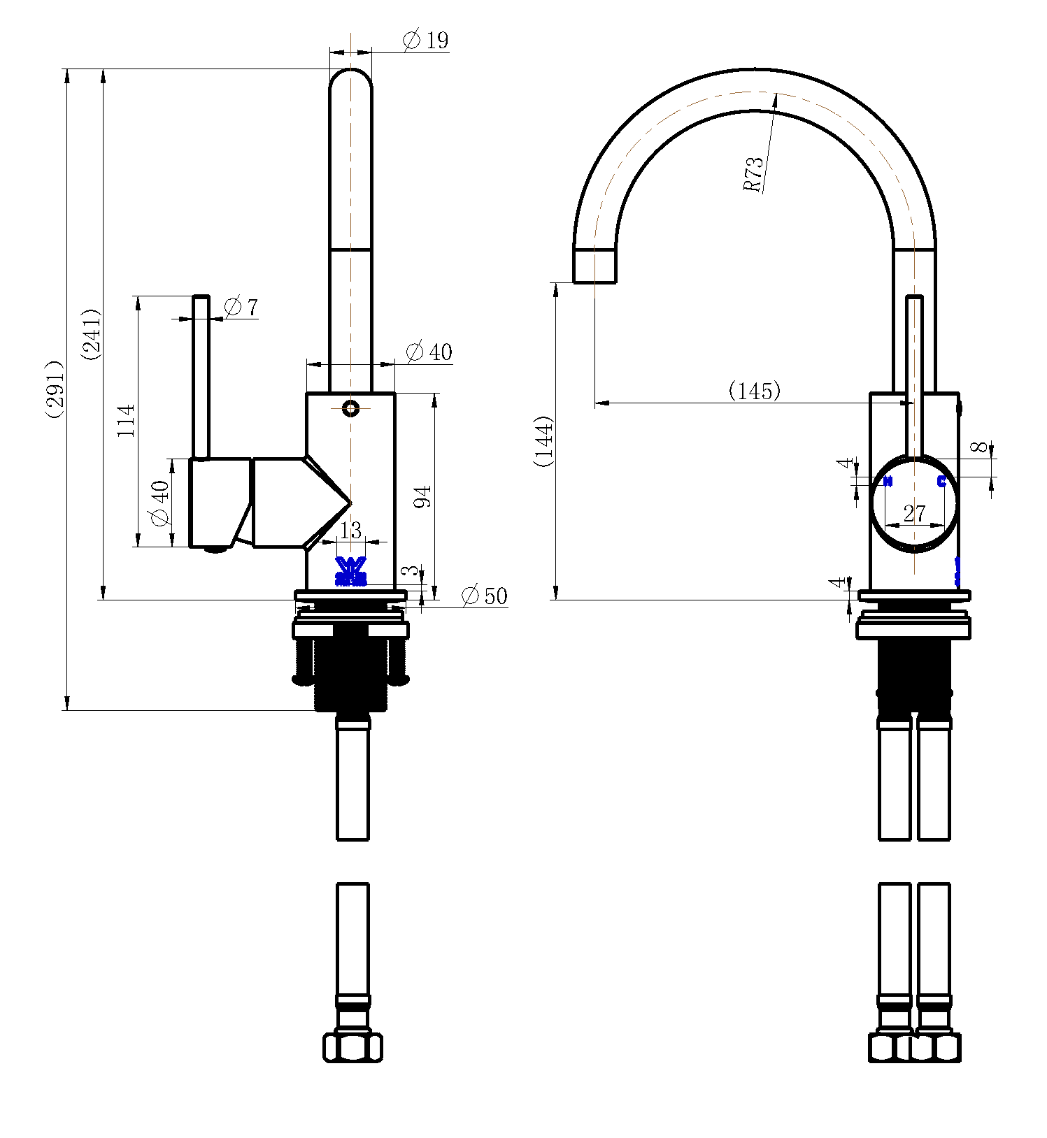 Modern National Star Mini Basin/Kitchen Mixer — measurement drawing (STRM003-239.40.02.png)