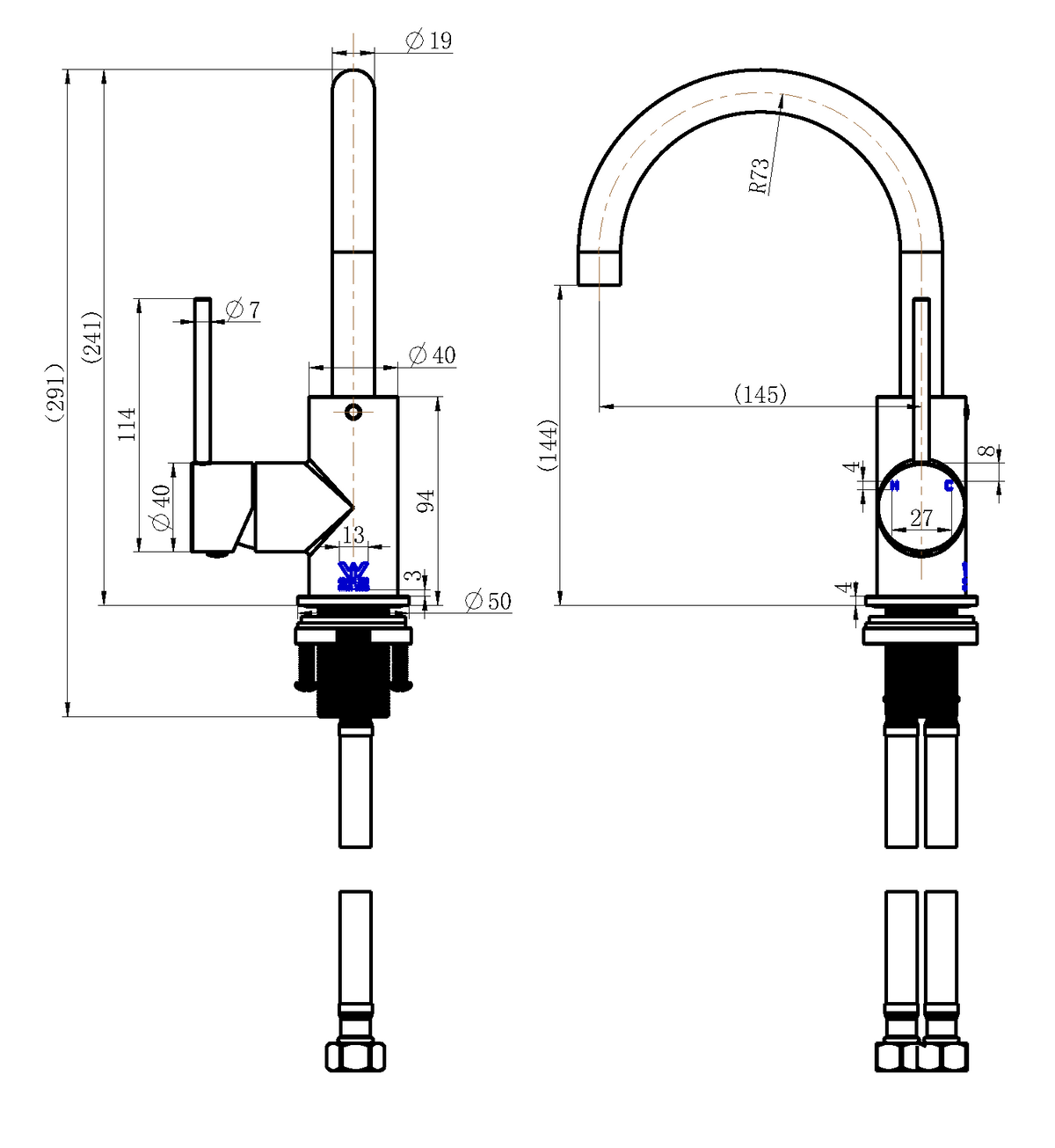 Modern National Star Mini Basin/Kitchen Mixer — measurement drawing (STRM003-239.40.02.png)