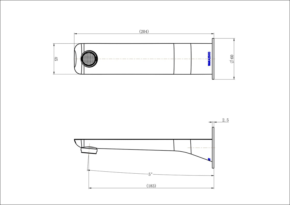 Modern National Nova Bath Spout — measurement drawing (NVA010-23143W-01-LINE-DRAWING-1.jpg)