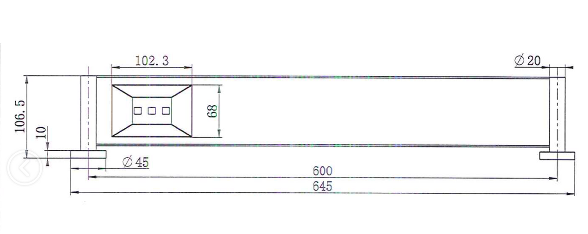 Modern National Mirage Metal Shelf — measurement drawing (MIR90-2DRAWING.png)