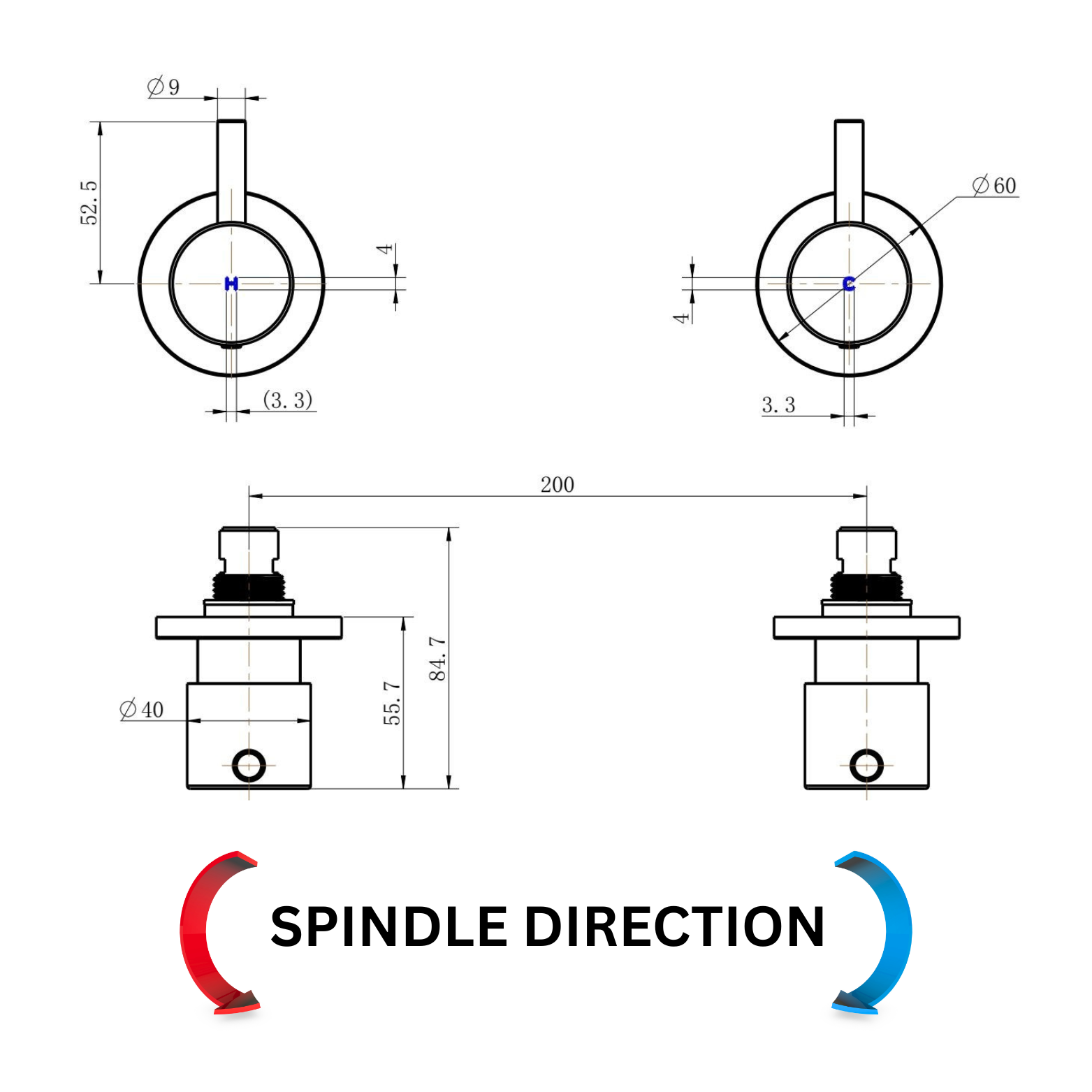 Modern National Star Mini Wall Top Assemblies — measurement drawing (STRM017-Line-Drawing-Spindle-Direction.png)