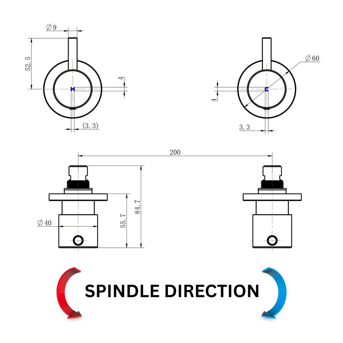 Modern National Star Mini Wall Top Assemblies — measurement drawing (STRM017-Line-Drawing-Spindle-Direction.png)