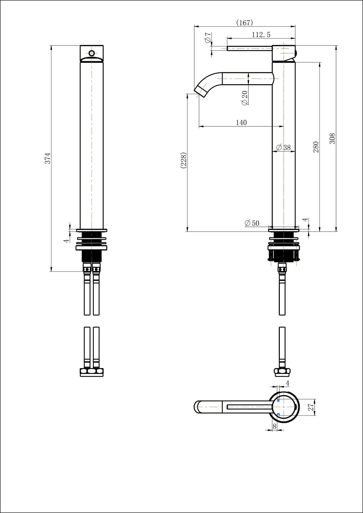 Modern National Star Mini High Rise Basin Mixer Curved Spout — measurement drawing (STRM002-1.jpeg)