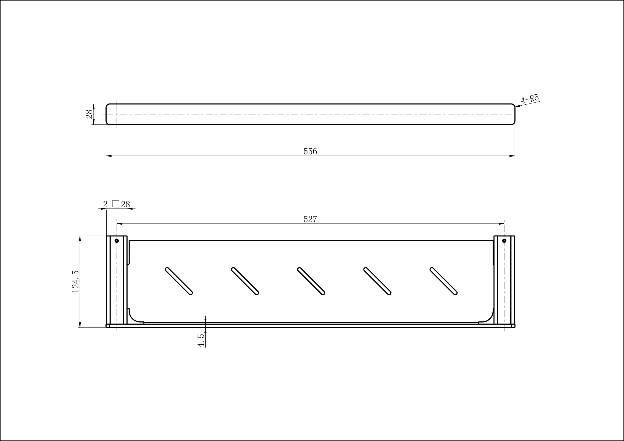 Modern National Nova Metal Shelf — measurement drawing (NVA90-1990-LINE-DRAWING.png)