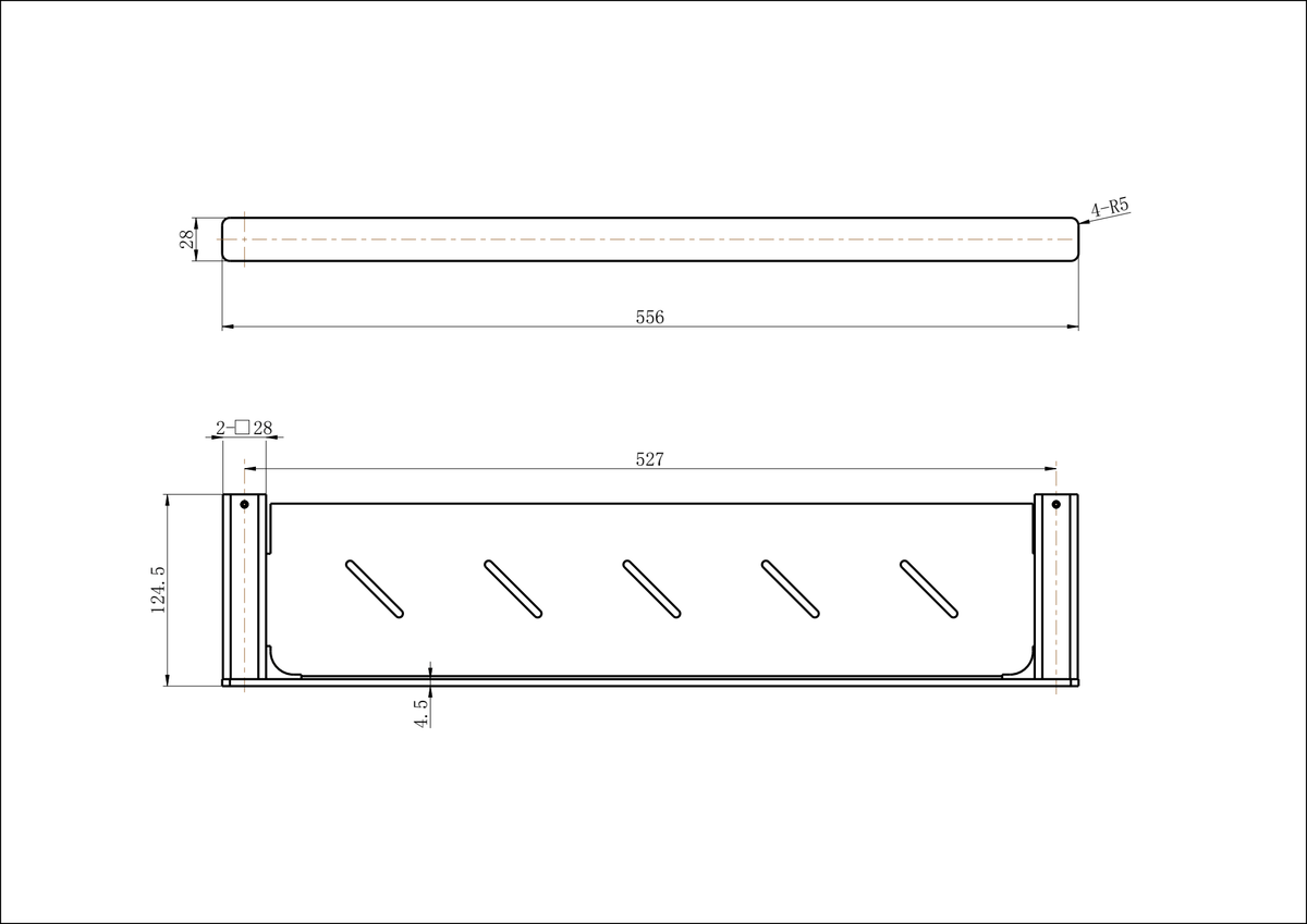 Modern National Nova Metal Shelf — measurement drawing (NVA90-1990-LINE-DRAWING.png)