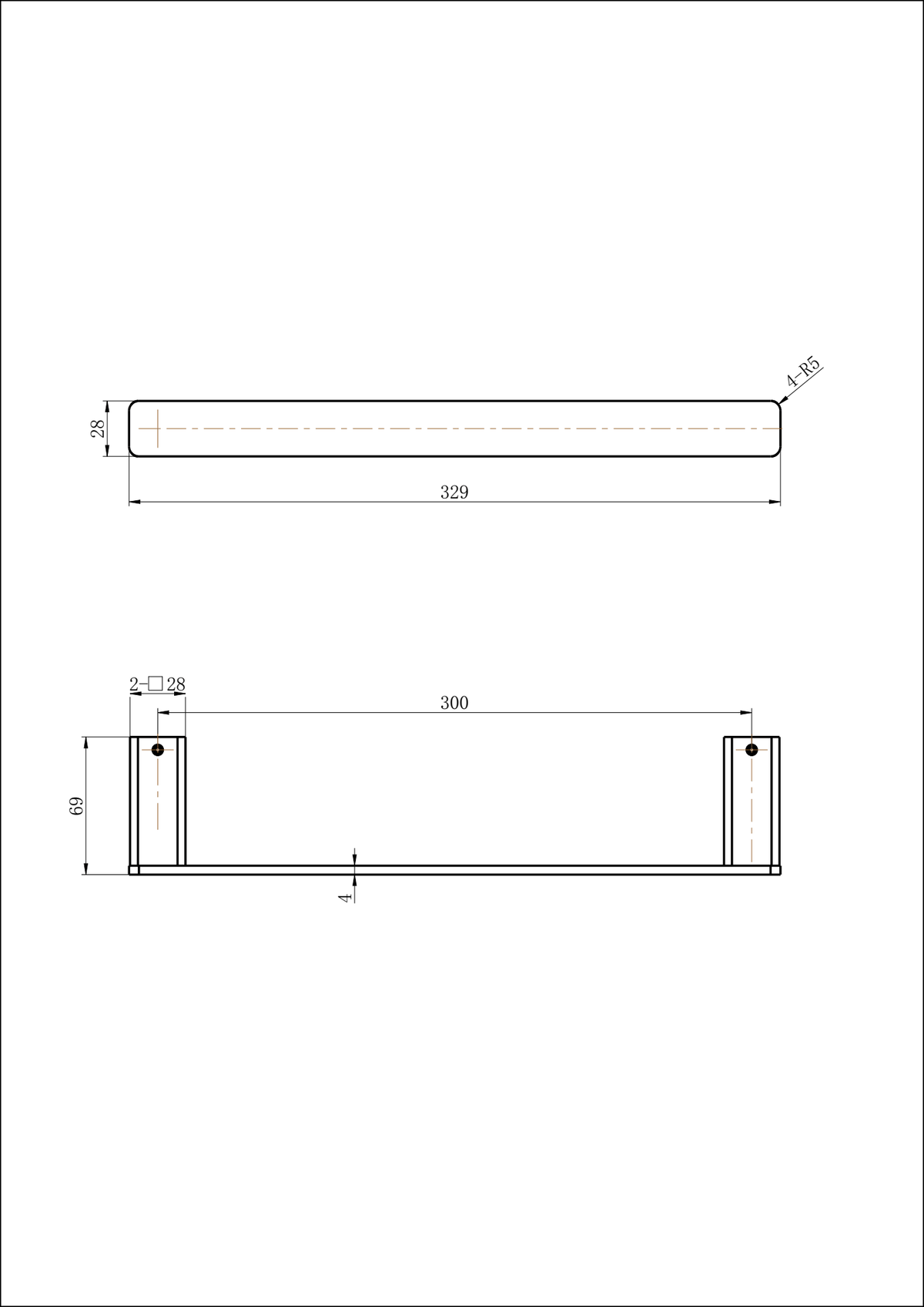 Modern National Nova Towel Holder — measurement drawing (NVA60-1-1960-LINE-DRAWING-1.png)