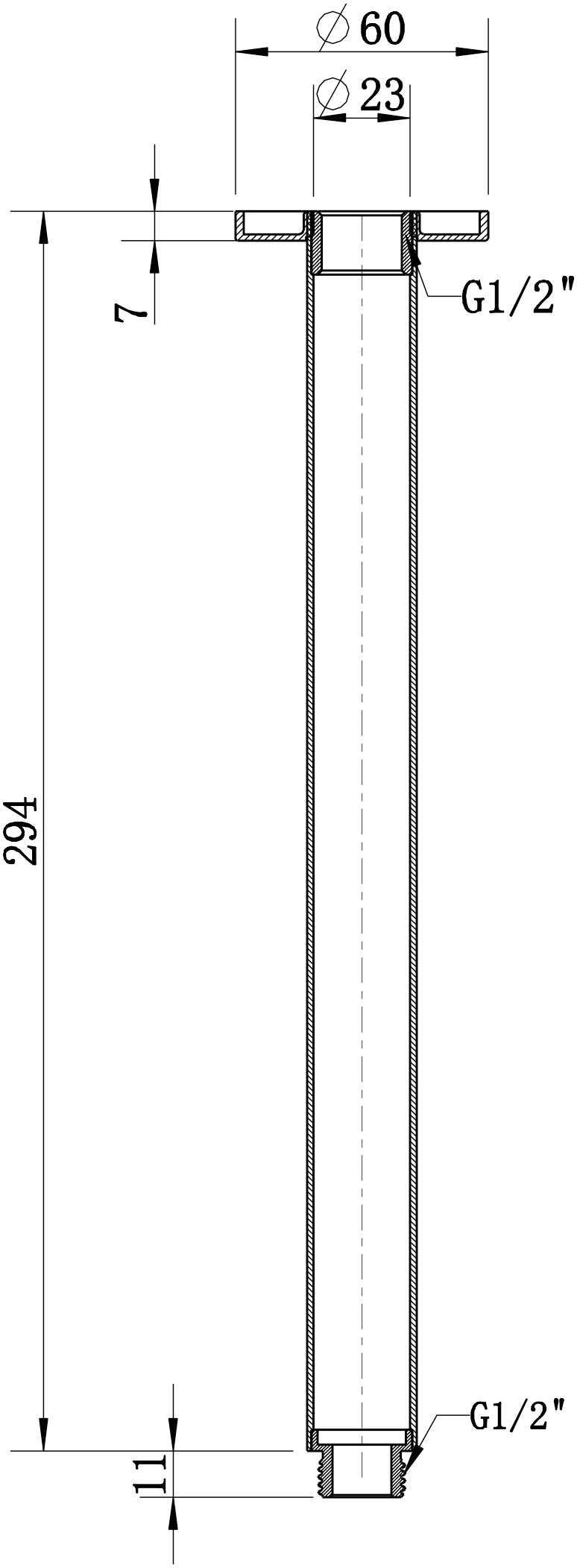 Modern National Round Ceiling Shower Arm — measurement drawing (CAR016-Line-Drawing-1-1.jpg)