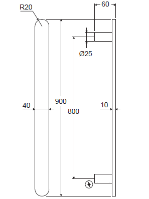 Modern National Nova Vertical Heated Towel Rail — measurement drawing (NVA100-LINE-DRAWING.png)