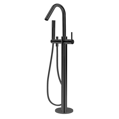 Modern National Star Round Floor Mixer with Hand Shower - Matte Black