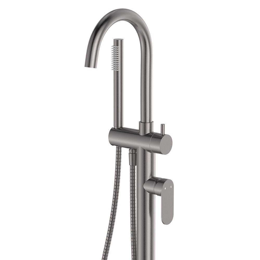 Empire Slim Floor Mounted Bath Mixer with Hand Shower, Gun Metal - product view 2