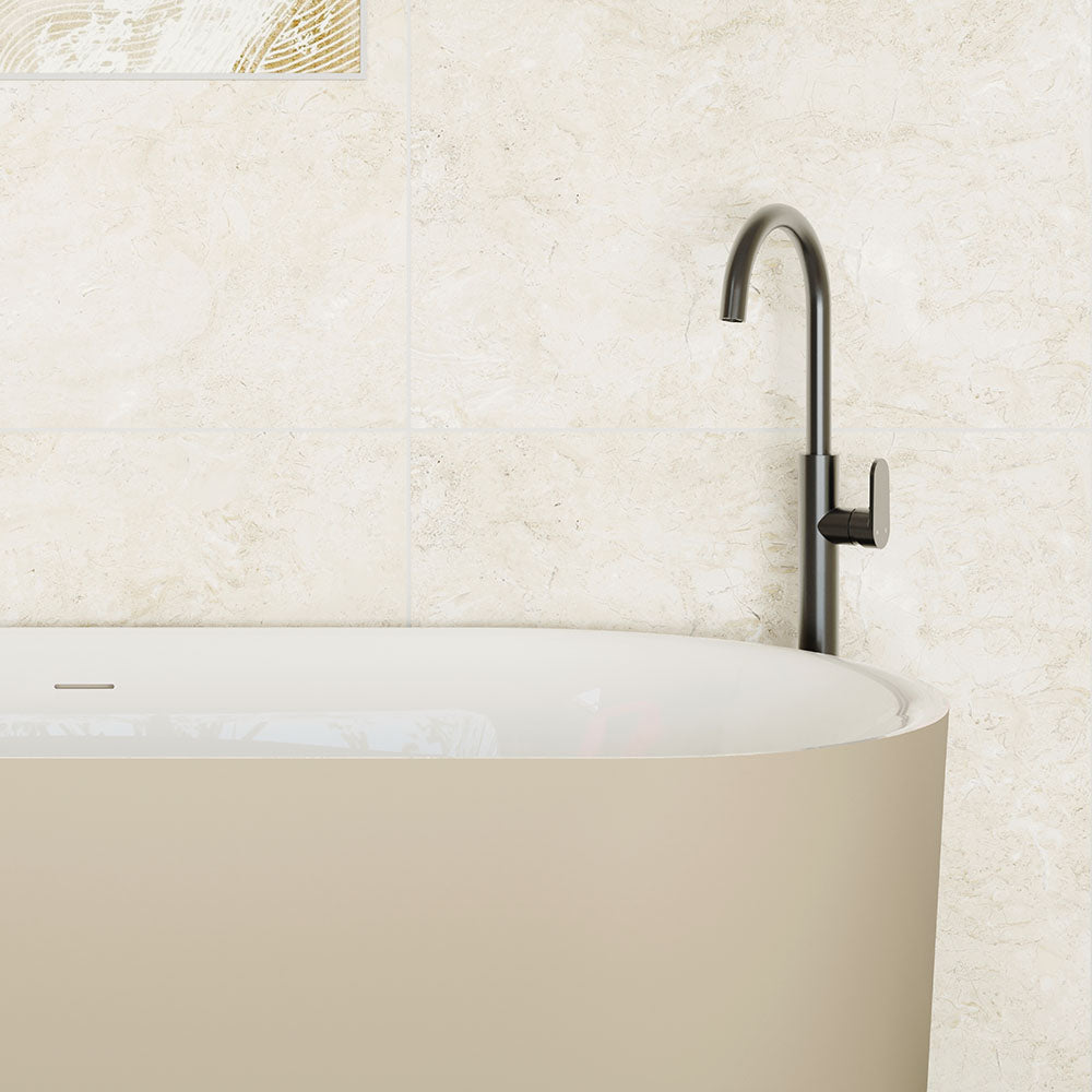 Empire Slim Floor Mounted Bath Mixer with Hand Shower, Gun Metal - product view 3