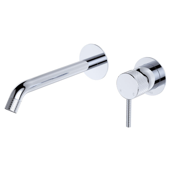 Fienza Axle Wall Basin/Bath Mixer Set Round Plates 200mm Outlet - Chrome