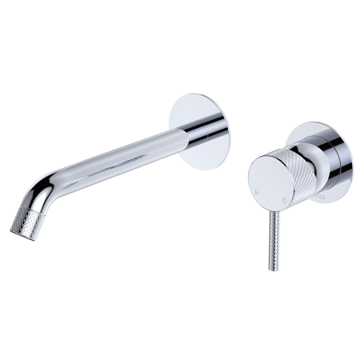 Fienza Axle Wall Basin/Bath Mixer Set, Round Plates, 200mm Outlet - Chrome
