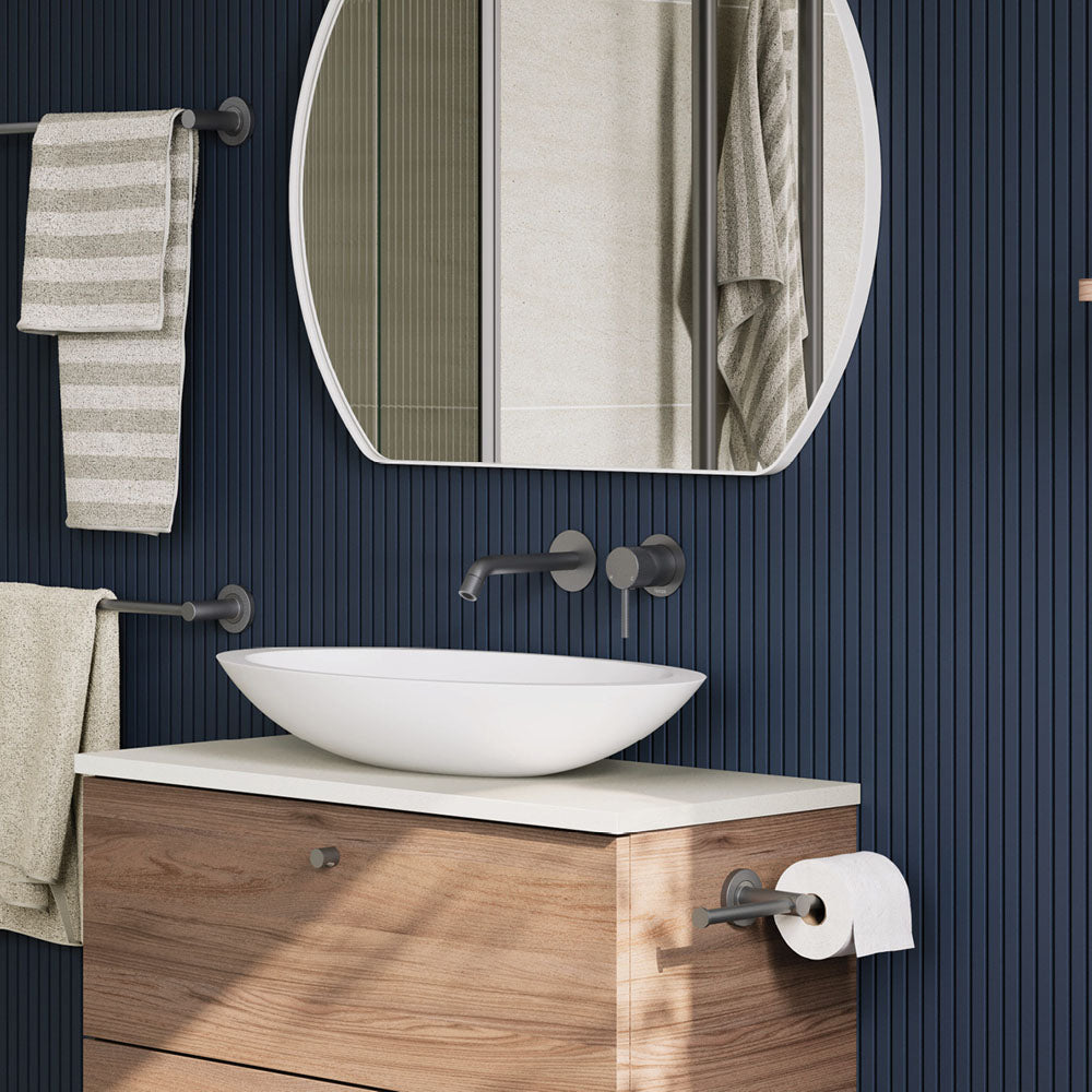 Fienza Axle Wall Basin/Bath Mixer Set, Round Plates, 160mm Outlet - Gunmetal