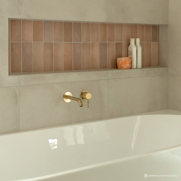 Fienza Axle Wall Basin/Bath Mixer Set Round Plates 200mm Outlet - Brushed Gold (Urban Brass)