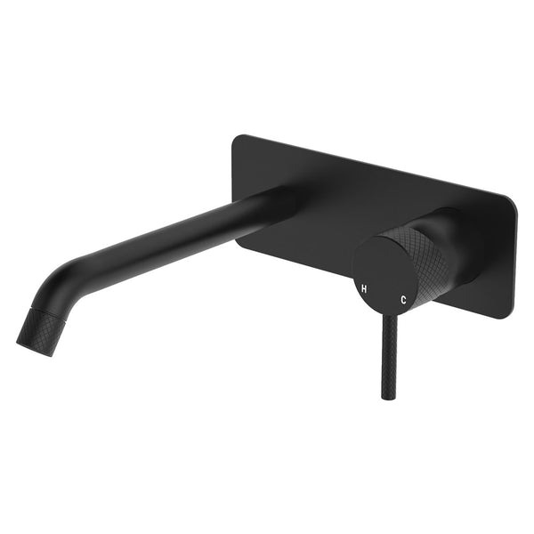 Fienza Axle Wall Basin/Bath Mixer Set Rectangular Plate 200mm Outlet - Matte Black