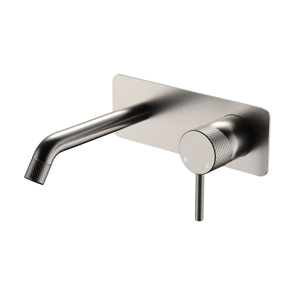 Fienza Axle Wall Basin/Bath Mixer Set, Rectangular Plate, 160mm Outlet - Brushed Nickel
