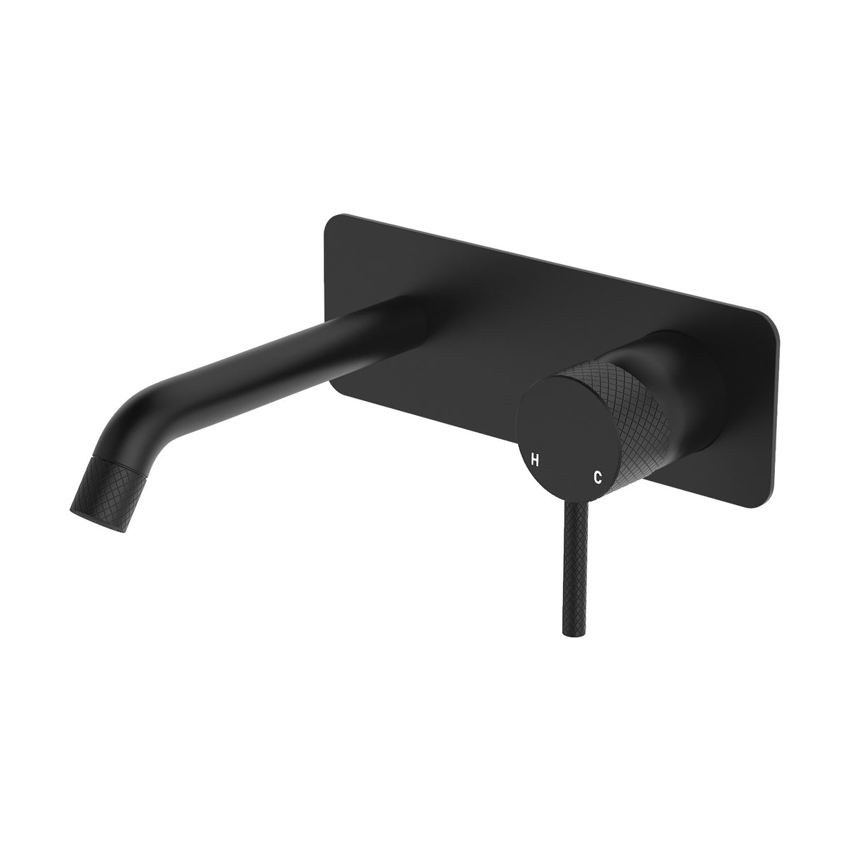 Fienza Axle Wall Basin/Bath Mixer Set, Rectangular Plate, 160mm Outlet - Matte Black