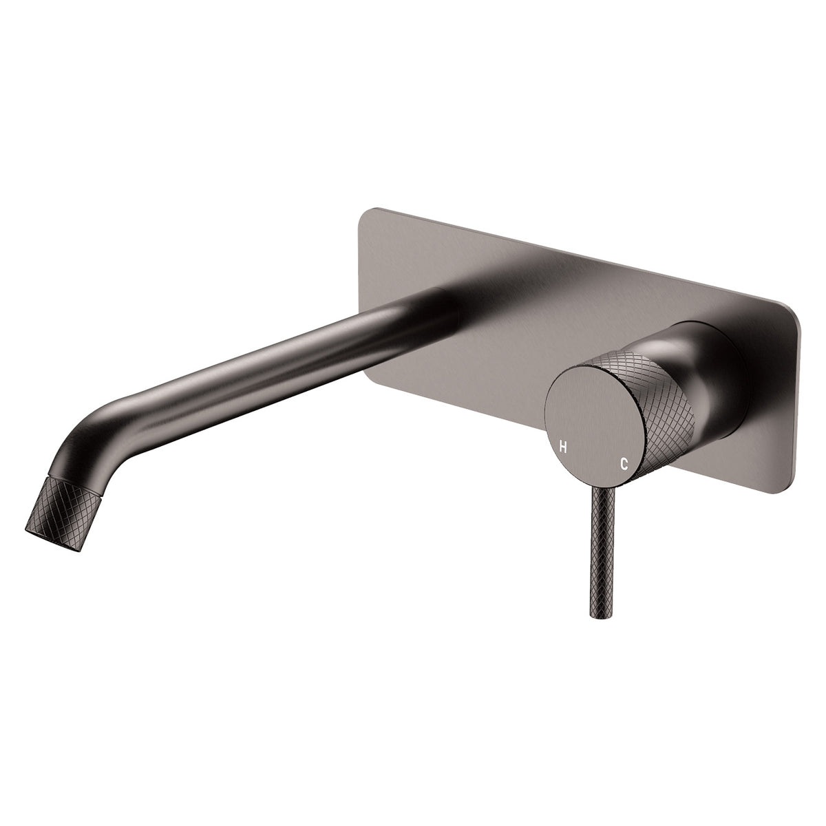 Fienza Axle Wall Basin/Bath Mixer Set, Rectangular Plate, 200mm Outlet - Gunmetal
