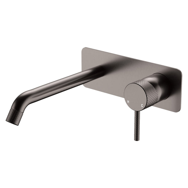 Fienza Axle Wall Basin/Bath Mixer Set Rectangular Plate 200mm Outlet - Gunmetal