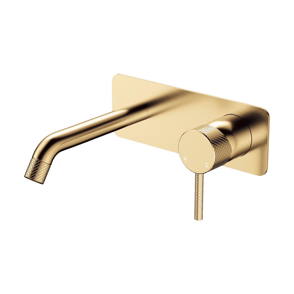 Fienza Axle Wall Basin/Bath Mixer Set, Rectangular Plate, 160mm Outlet - Brushed Gold (Urban Brass)