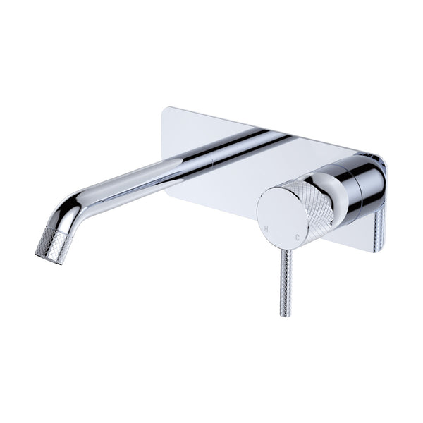 Fienza Axle Wall Basin/Bath Mixer Set Rectangular Plate 160mm Outlet - Chrome