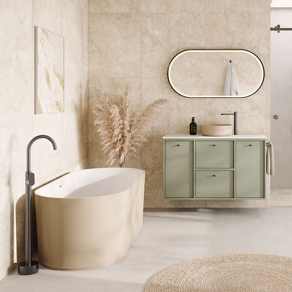 Empire Slim Floor Mounted Bath Mixer with Hand Shower, Gun Metal - product view 4