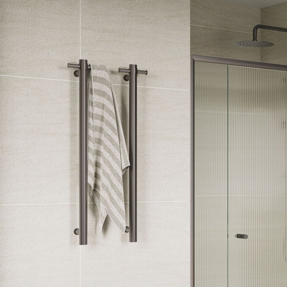 Isabella Vertical Heated Towel Rail, 100 x 900mm, Gun Metal - product view 4