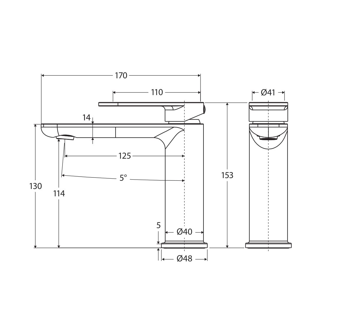 Fienza Empire Slim basin mixer 234103-LF dimensions in millimetres