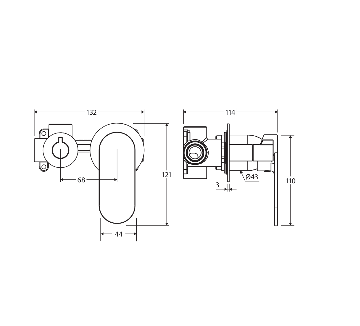 Fienza 234112-4-LF measurement drawing in millimetres