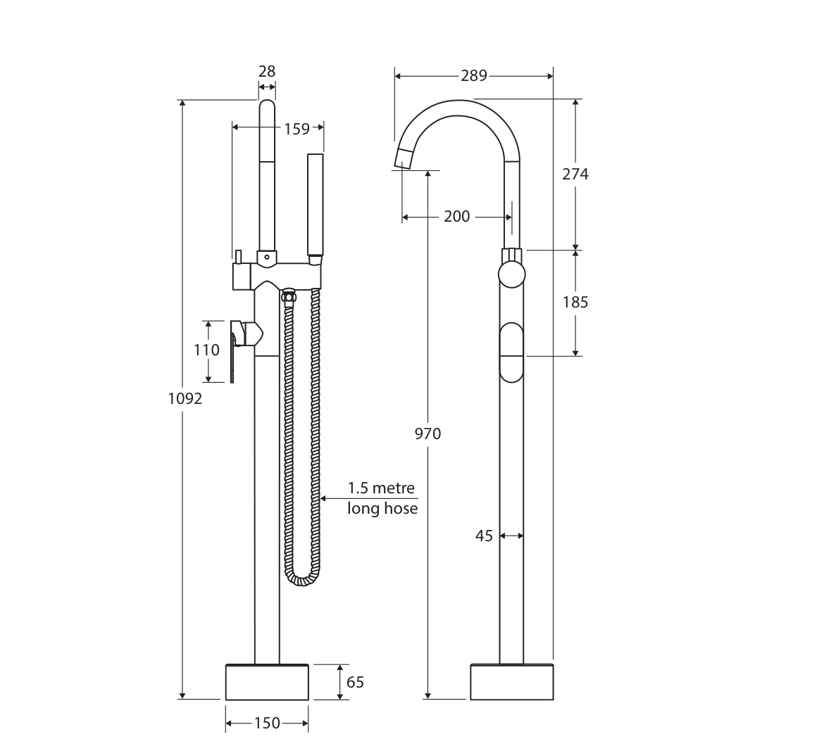 Fienza 234113GM measurement drawing in millimetres