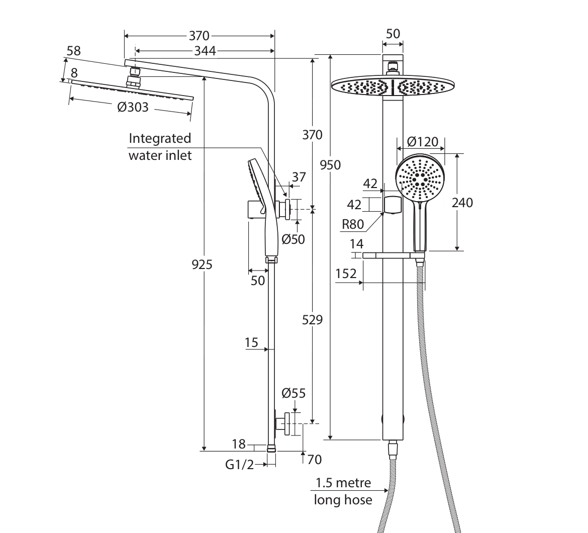 Fienza 455124CO, 455124GM measurement drawing in millimetres