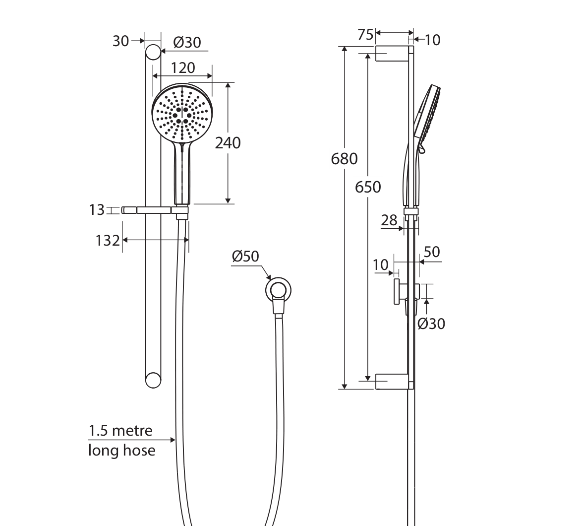 Fienza 444118GM measurement drawing in millimetres