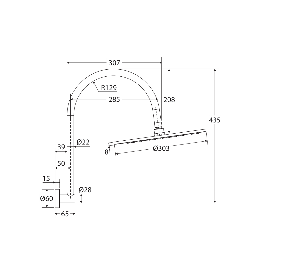 Fienza 411109B-D, 411109-D, 411109BN-D, 411109CO-D, 411109GM-D, 411109UB-D measurement drawing in millimetres