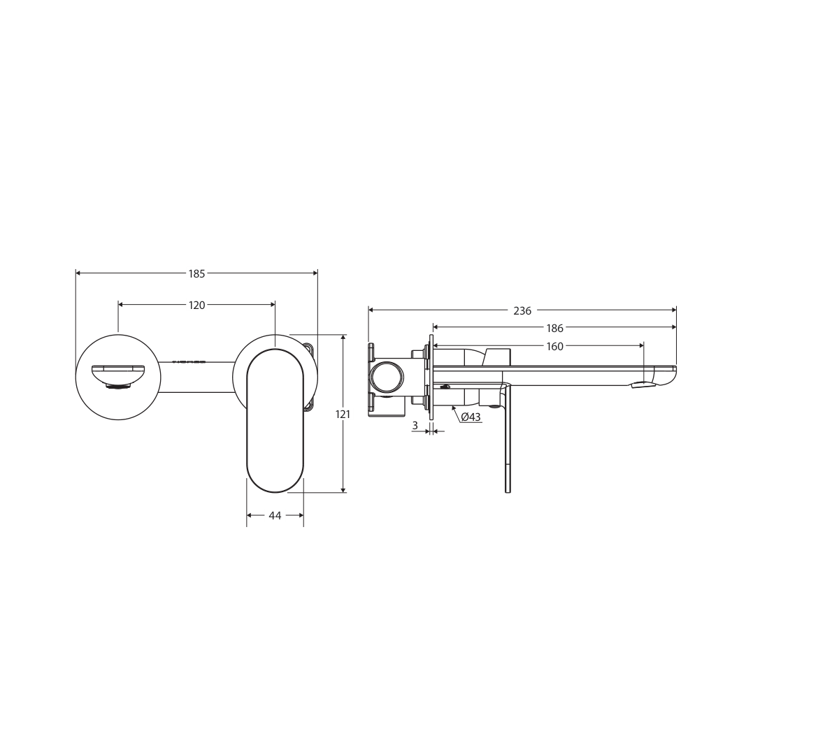 Fienza 234104GM-LF measurement drawing in millimetres